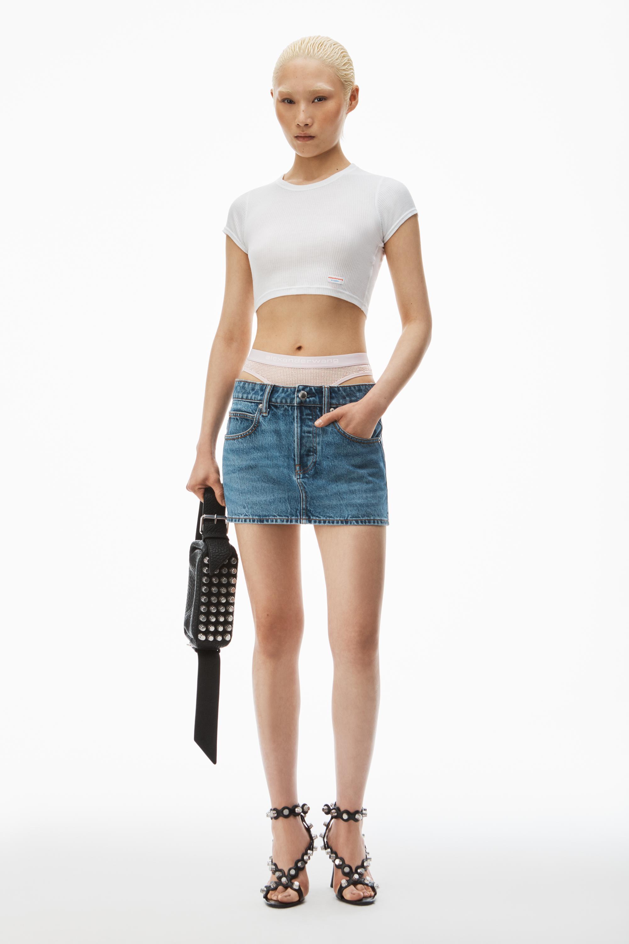 Crystal Hotfix Pre-styled Denim Miniskirt Product Image