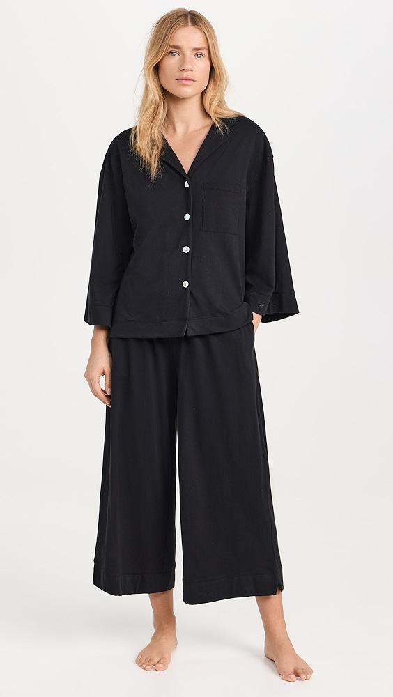 Petite Plume Women's Luxe Pima Black Wide Leg Pajama Set | Shopbop Product Image