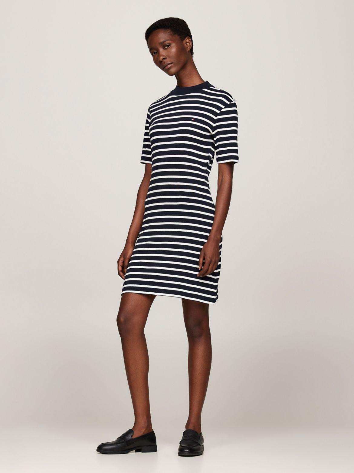 Tommy Hilfiger Women's Stripe Mockneck Short-Sleeve Dress Product Image