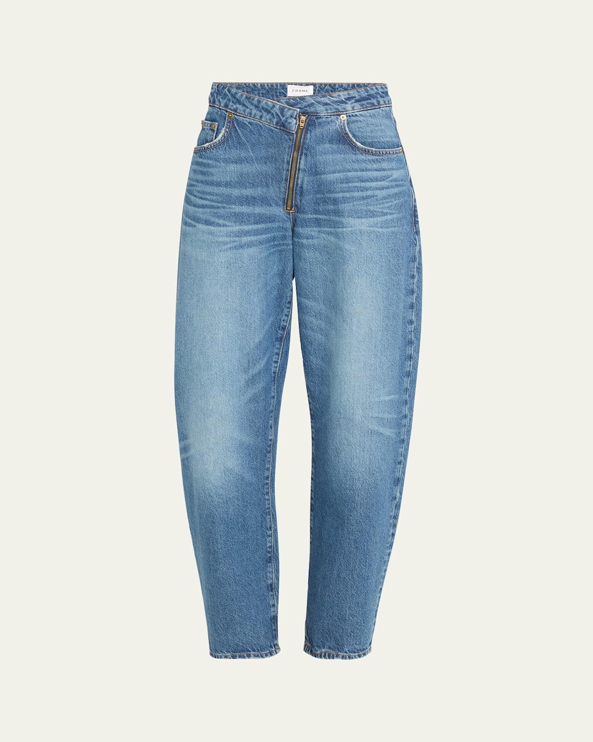 Angled-Zip Long Barrel Jeans product image