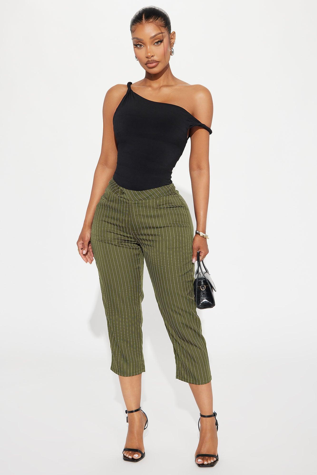 Business As Usual Pinstripe Capri Pant - Olive Product Image