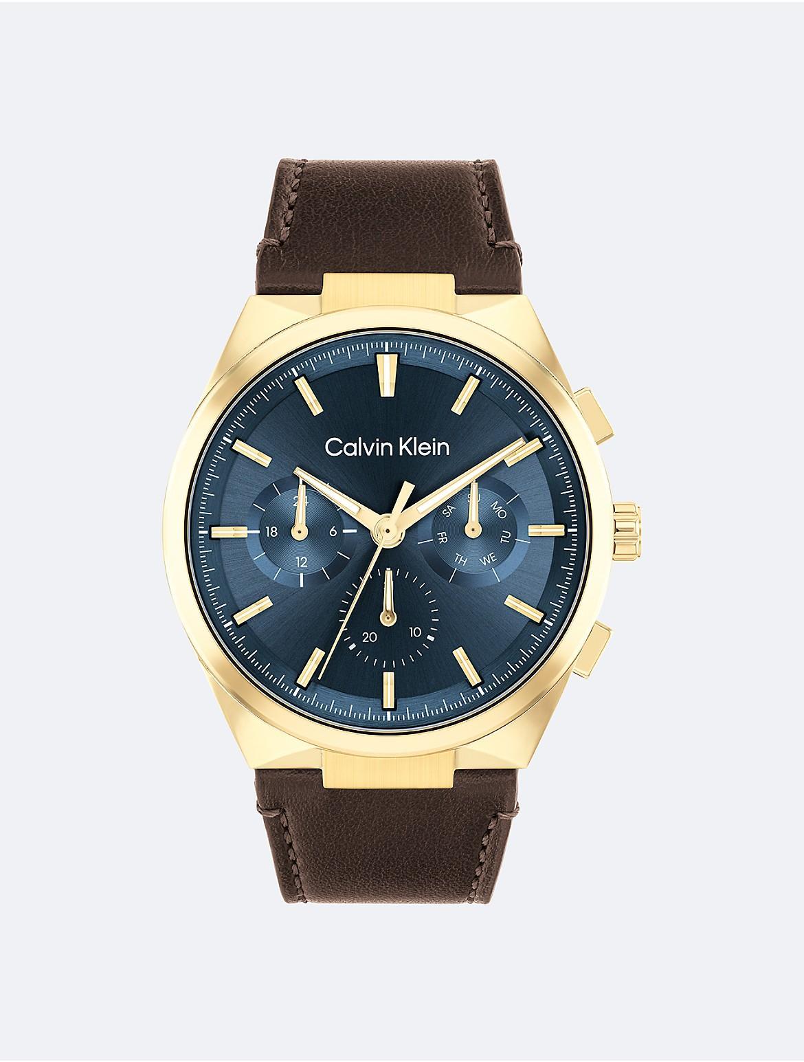 Calvin Klein Mens Multifunction Leather Strap Watch - Blue Product Image