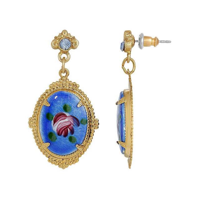 1928 Gold Tone Blue Oval Flower Stone Earrings, Womens Product Image