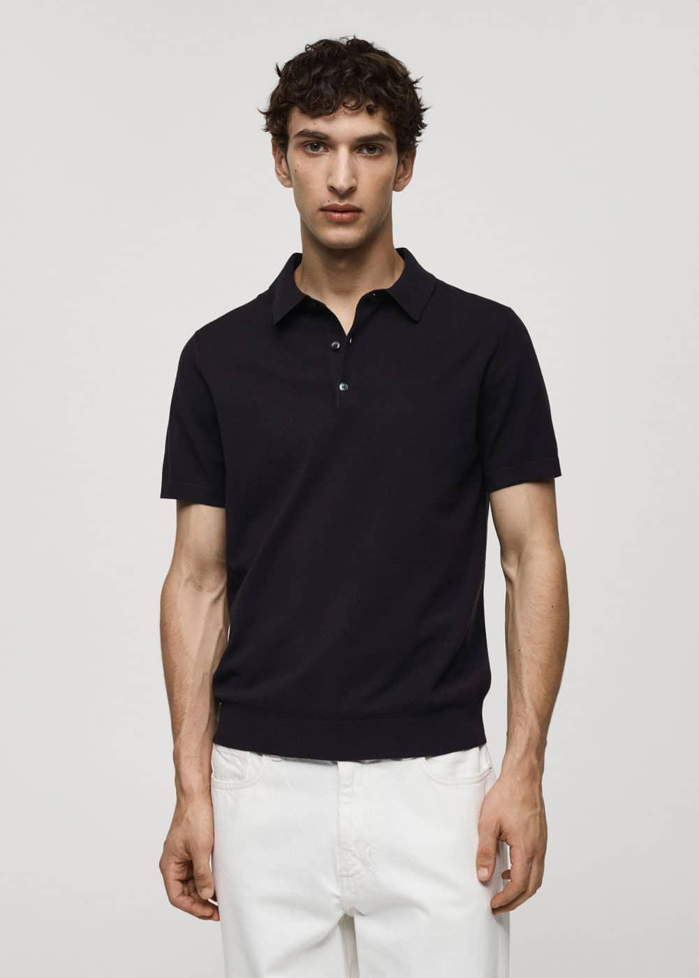 MANGO MAN - Fine-knit polo shirt dark navyMen Product Image