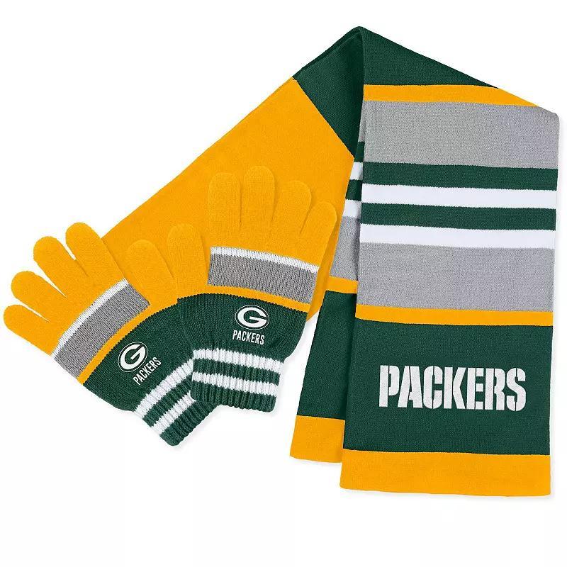 Womens WEAR by Erin Andrews Green Bay Packers Stripe Glove & Scarf Set Product Image