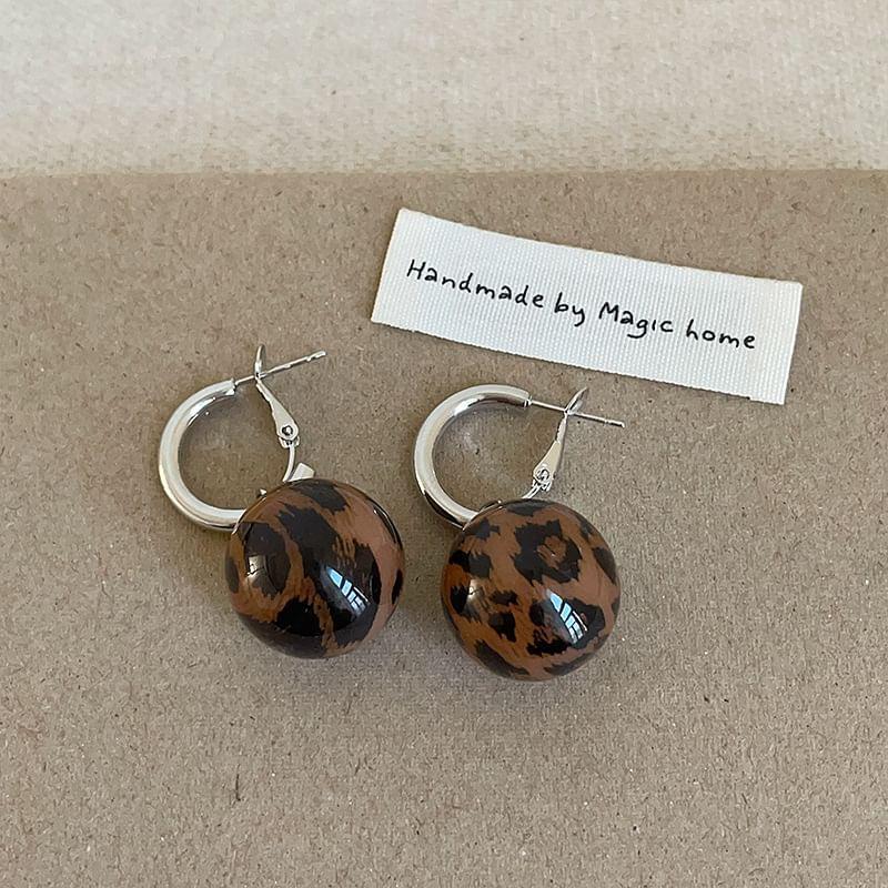 925 Sterling Silver Leopard Print Ball Drop Earring Product Image