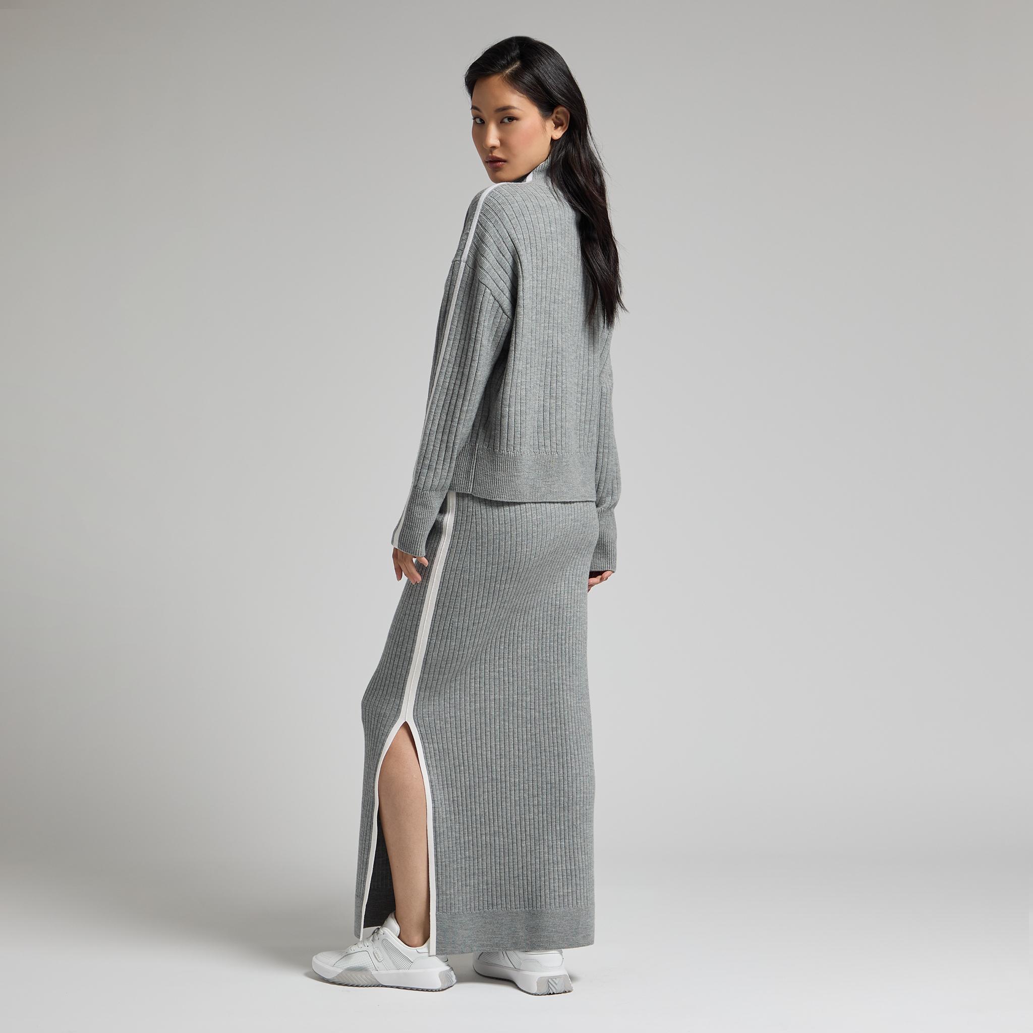 HIGH WAISTED RIBBED MERINO WOOL BLEND MAXI SKIRT Product Image