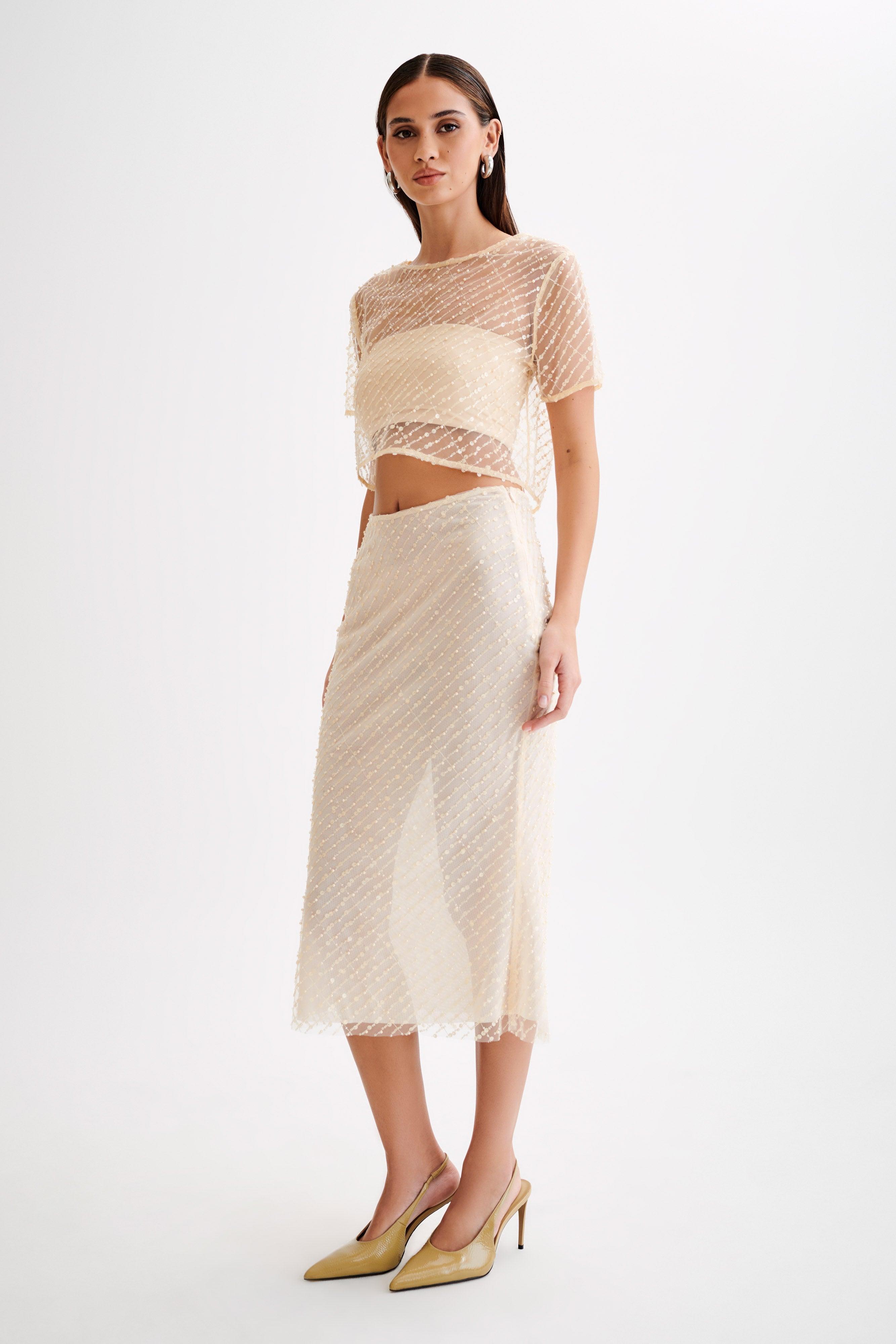 Brynne Sequin Midi Skirt - Buttercream Product Image