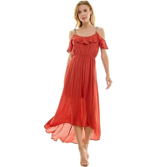 Womens Luxology Cold Shoulder Hi-Low Maxi Dress Red Product Image