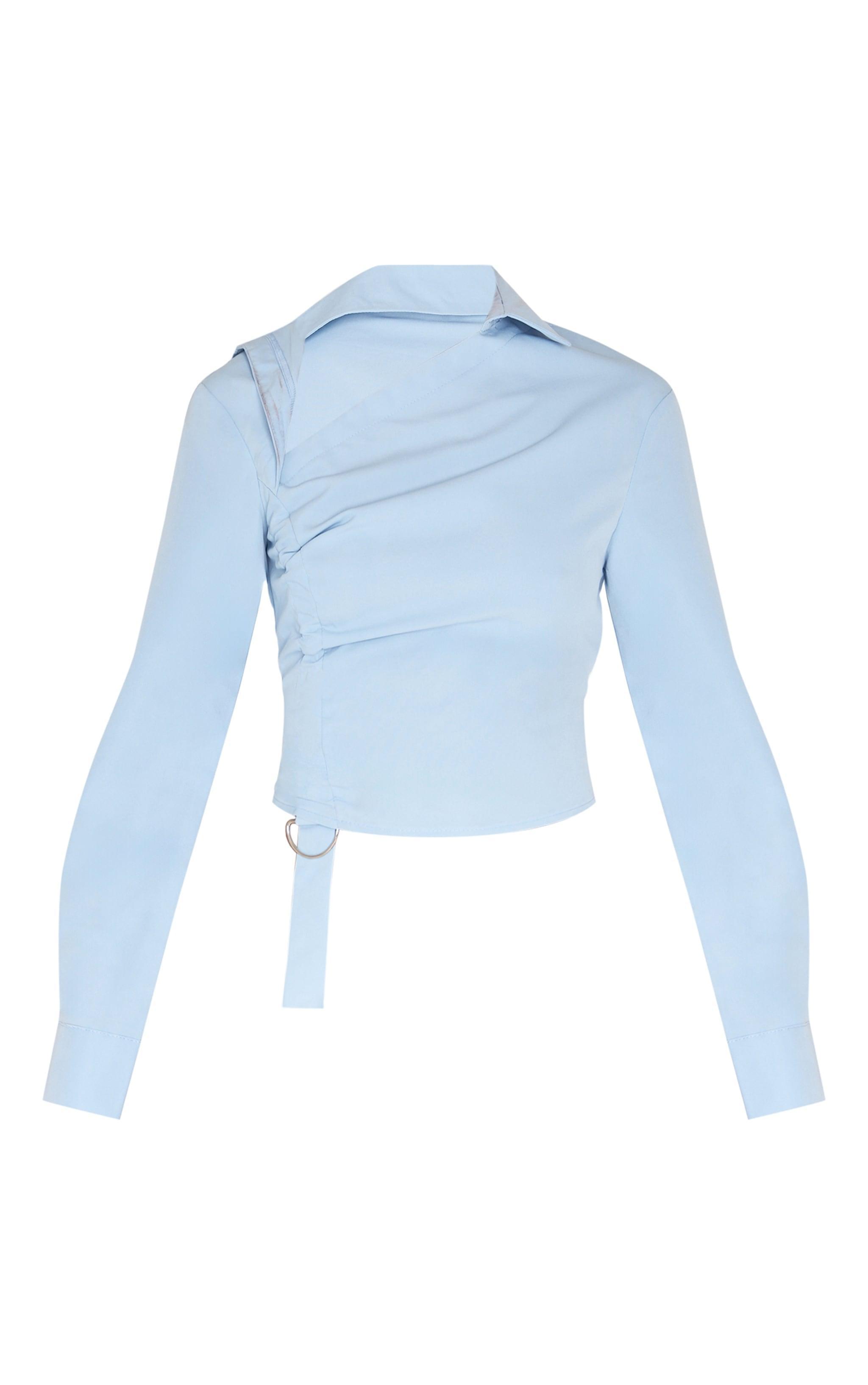 Blue Ruched Buckle Asymmetric Shirt Product Image