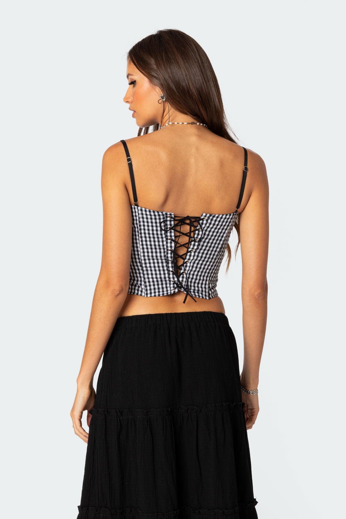 Gingham Lace Up Cupped Corset Product Image