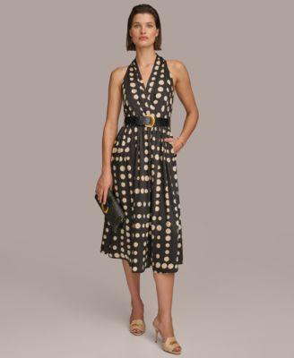 Donna Karan Womens Printed Belted A-Line Dress Product Image