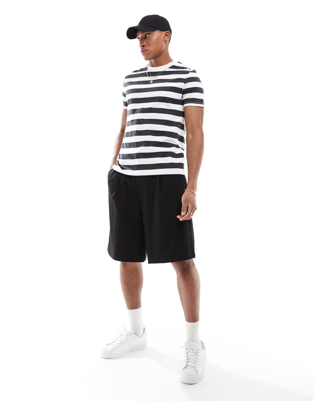 ASOS DESIGN standard t-shirt in white and navy stripe Product Image