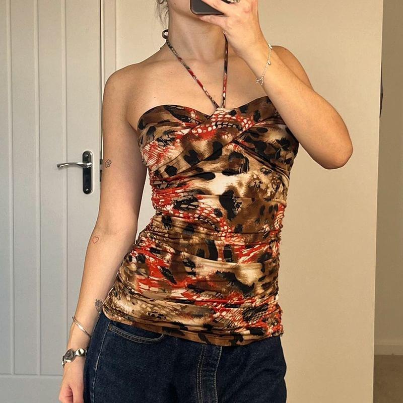 Halter Neck Leopard Print Camisole Top Product Image