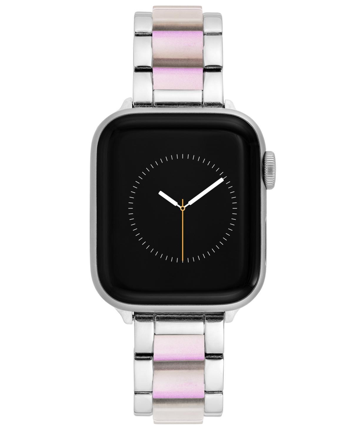 Anne Klein Womens Pink Iridescent Acetate Alloy Link Bracelet Compatible with 42mm/44mm/45mm/Ultra/Ultra 2 Apple Watch - Pink, Silve Product Image