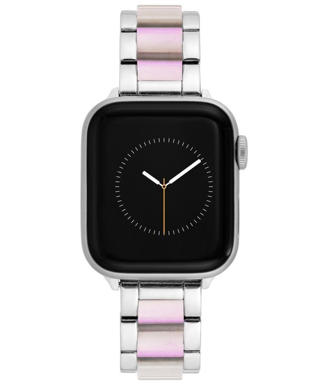 Anne Klein Womens Pink Iridescent Acetate Alloy Link Bracelet Compatible with 42mm/44mm/45mm/Ultra/Ultra 2 Apple Watch - Pink, Silve Product Image