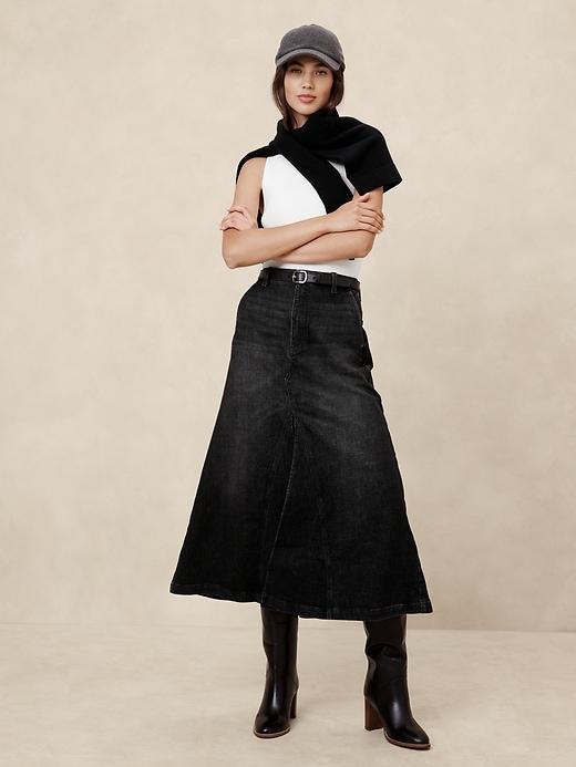 Center Split Classic Denim Maxi Skirt Product Image