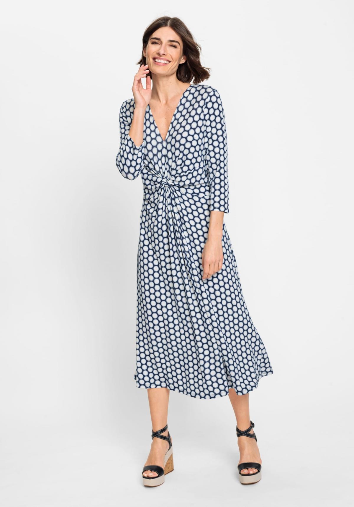 Women's 3/4 Sleeve A-Line Dot Print Midi Dress Product Image