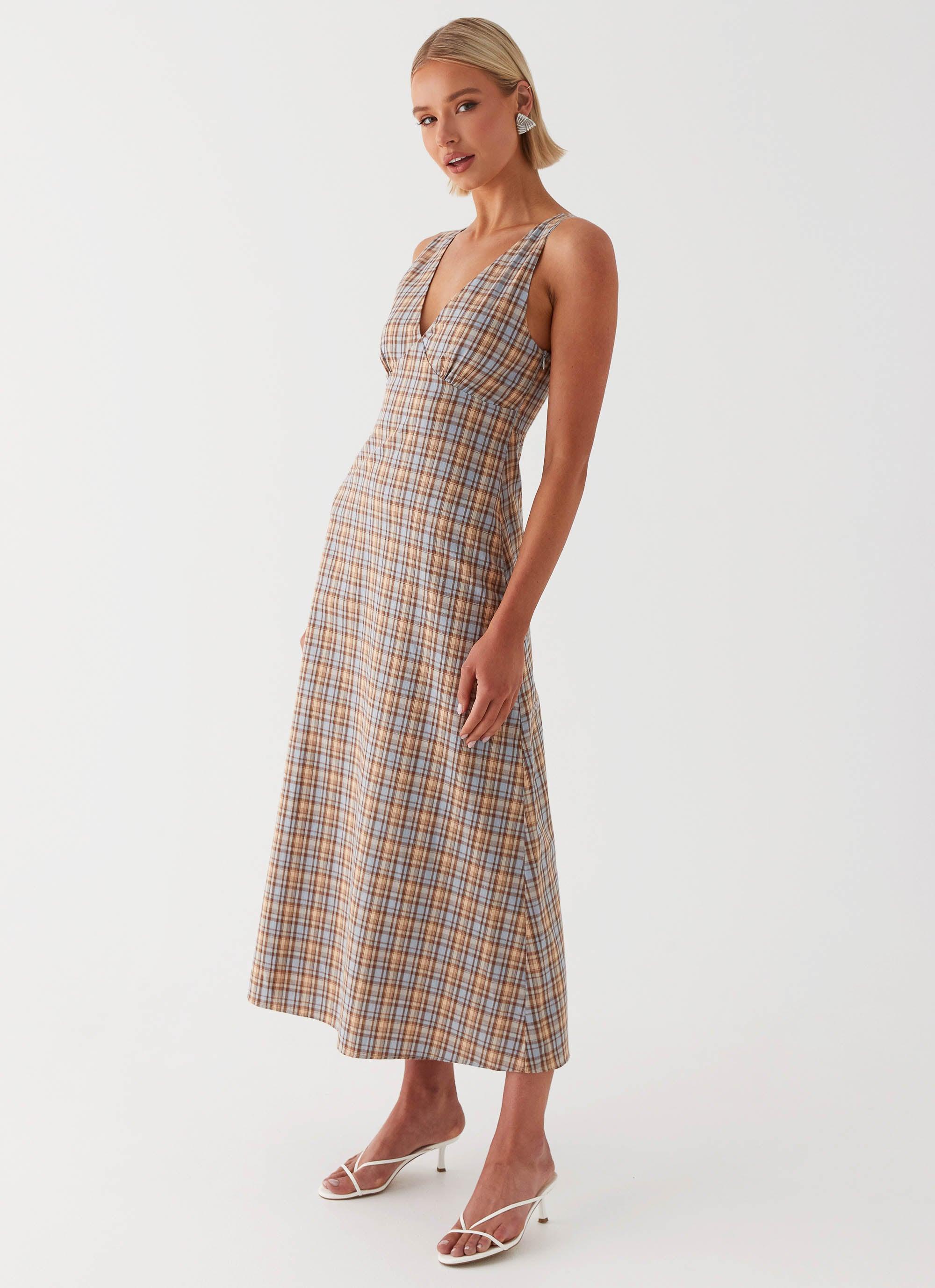 Daphny Gathered Bust Midi Dress - Check Product Image