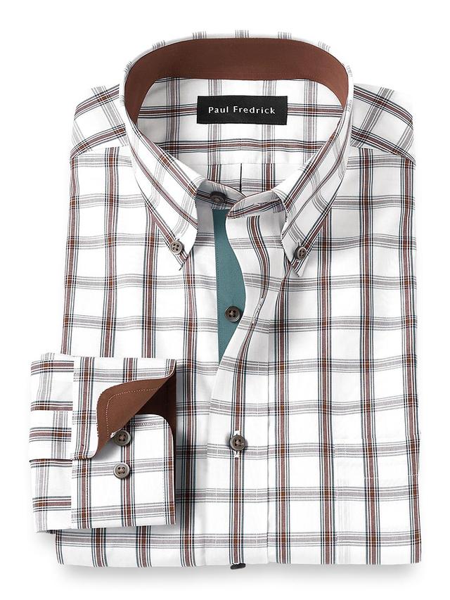 Non-Iron Cotton Windowpane Dress Shirt With Contrast Trim - Brown/pine Product Image