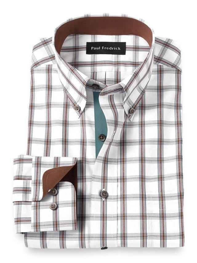 Tailored Fit Non-iron Cotton Windowpane Dress Shirt With Contrast Trim Product Image