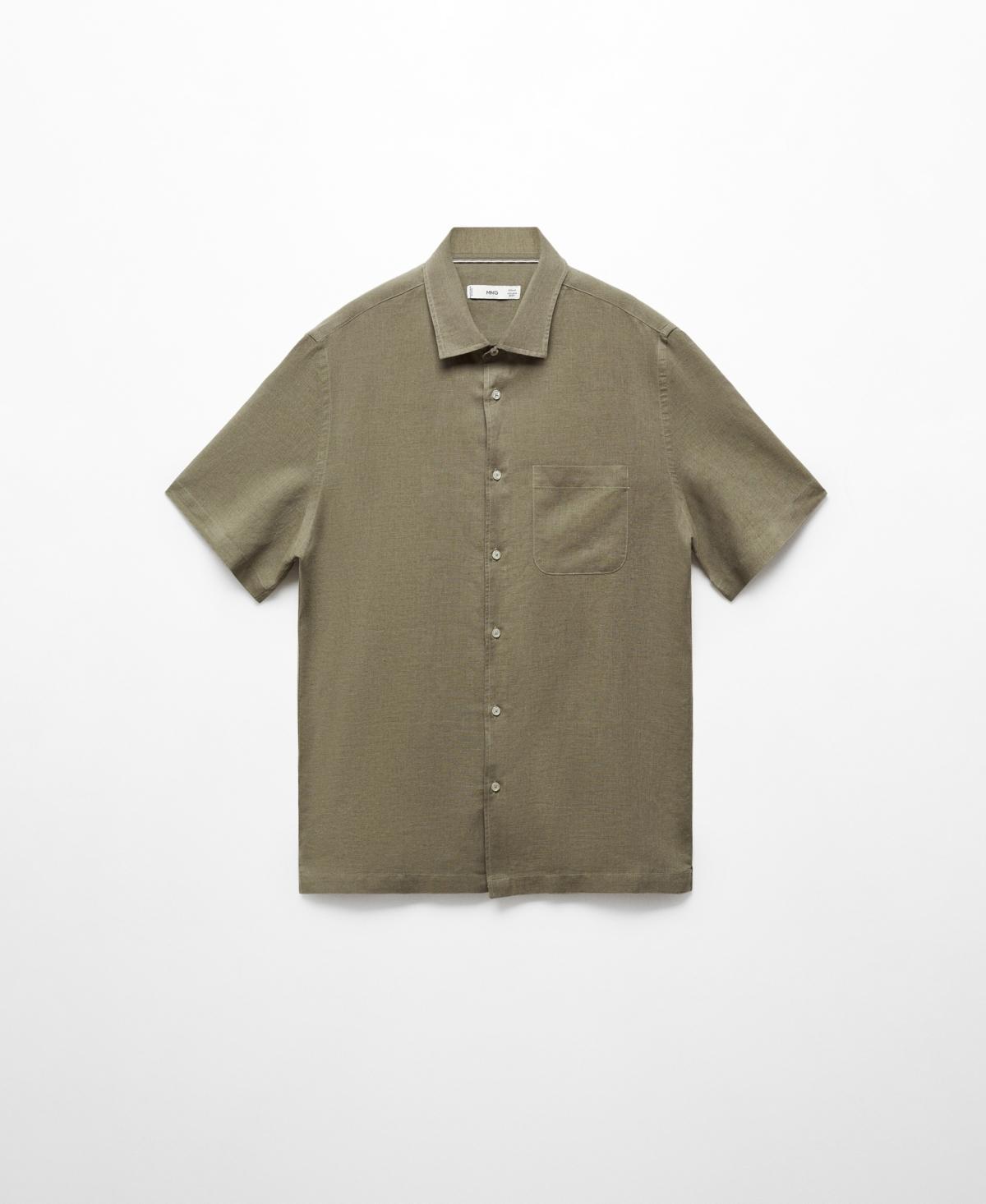 Mango Mens Regular-Fit Linen Short-Sleeved Shirt Product Image