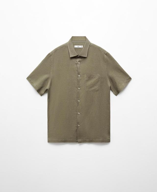 MANGO MAN - Regular-fit linen short-sleeved shirt brownMen Product Image