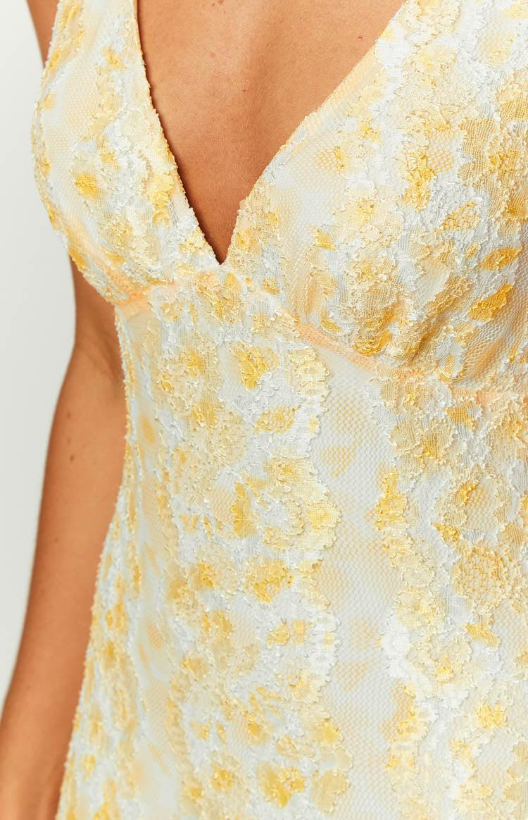 Farida Yellow Lace Maxi Dress Product Image