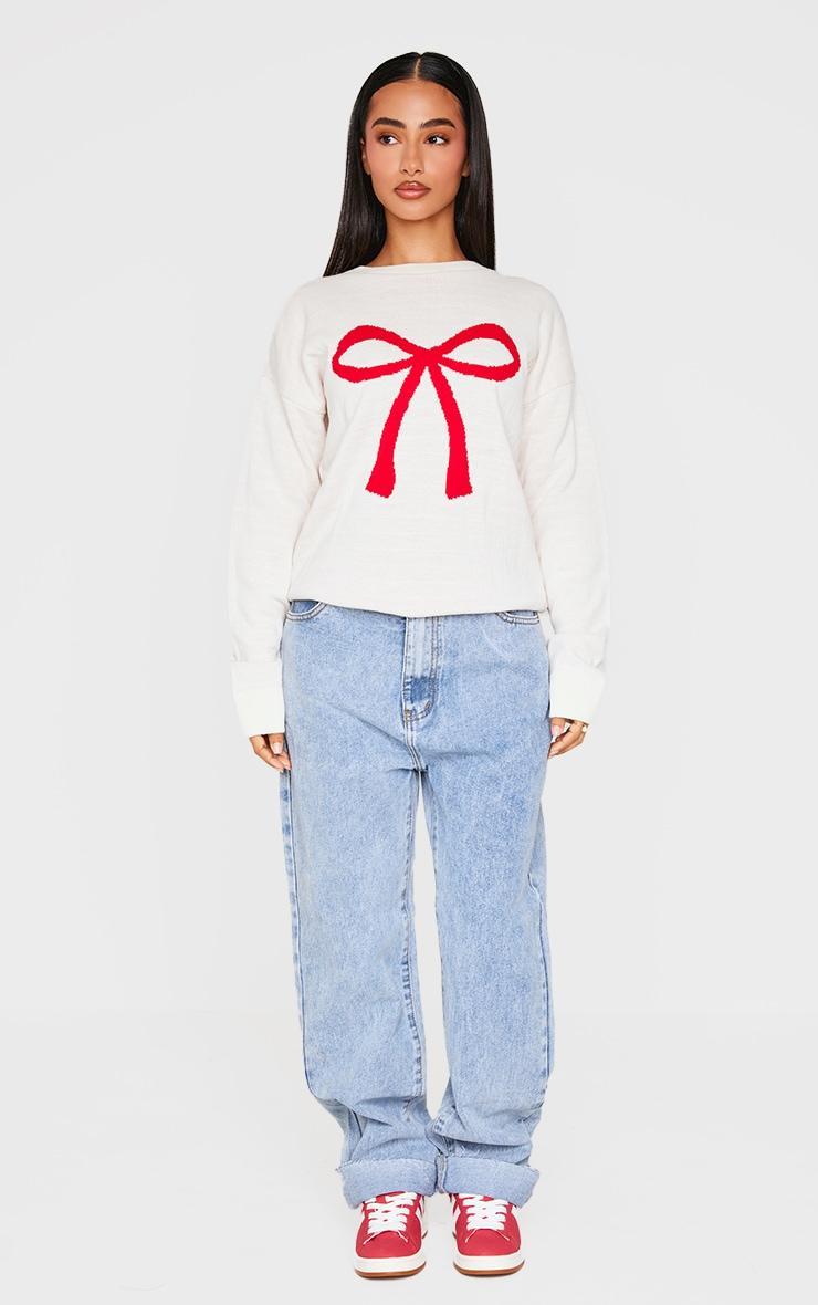 Petite White Bow Christmas Sweater Product Image