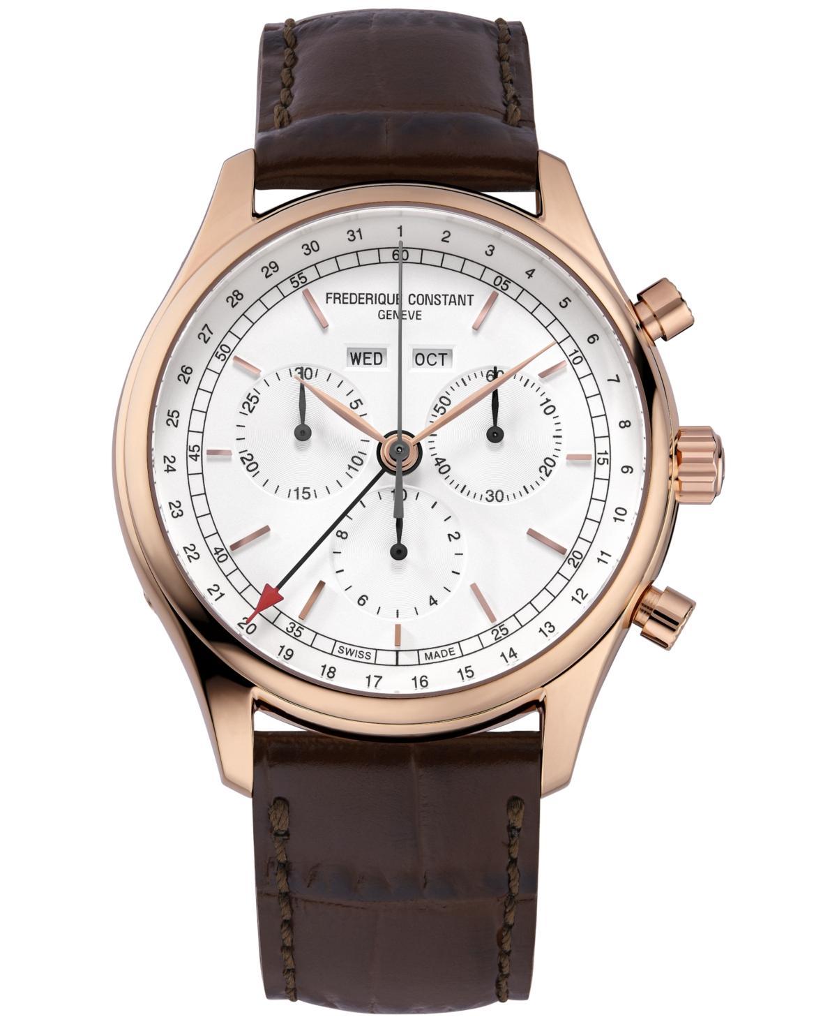 Frederique Constant Mens Swiss Chronograph Brown Leather Strap Watch 40mm Product Image