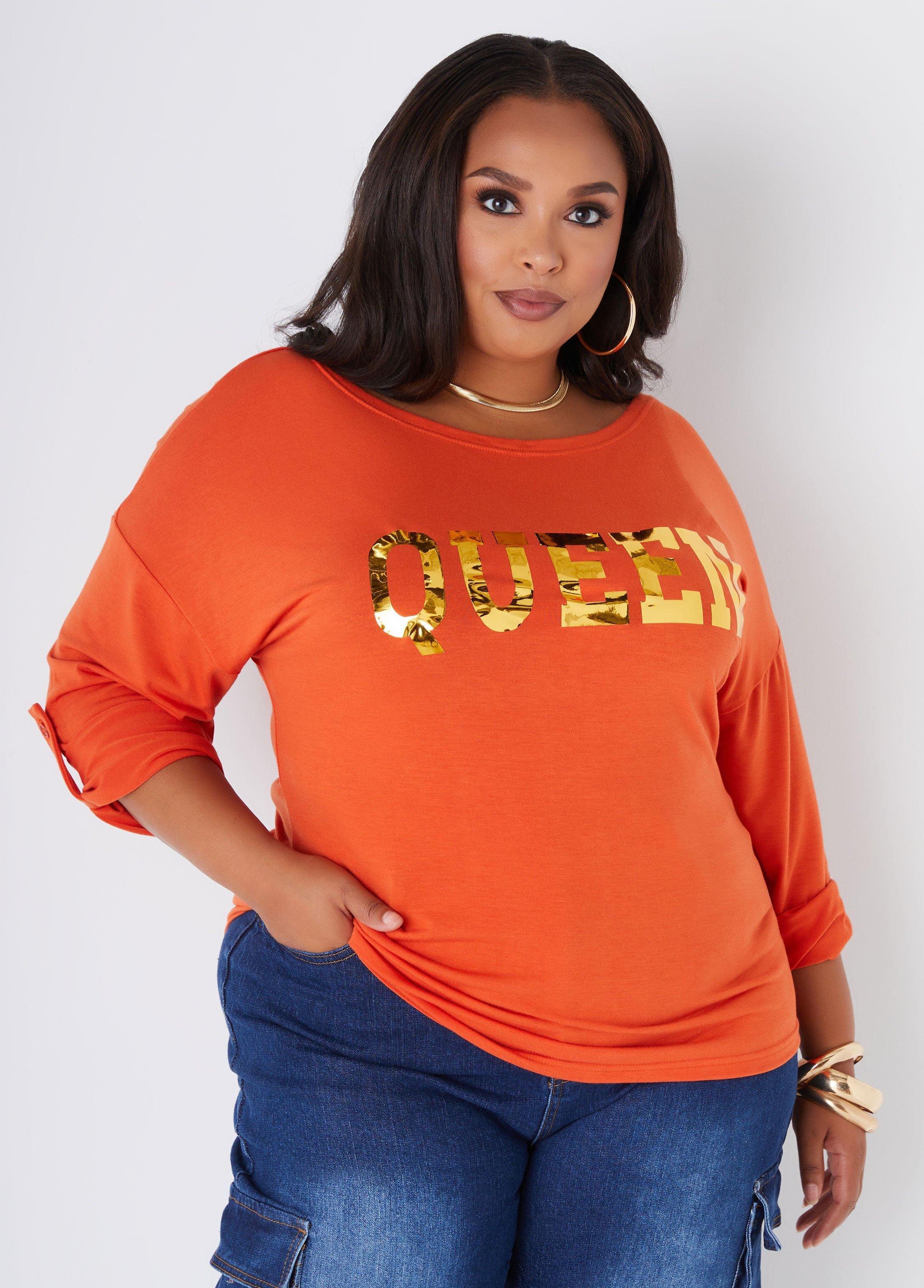 Plus Size Queen Metallic Graphic Tee Ashley Stewart Product Image