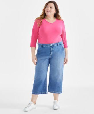 Plus Size High Rise Wide-Leg Crop Jeans, Created for Macy's  Product Image