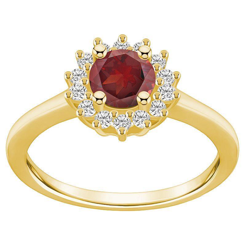 Alyson Layne 14k White Gold Garnet & 1/4 Carat T.W. Diamond Halo Ring, Womens Red Product Image