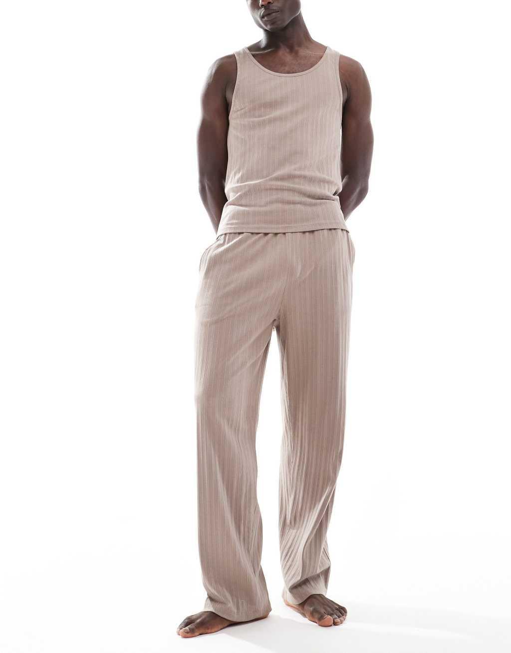 ASOS DESIGN ribbed tank top and lounge pant pajama set in light brown Product Image