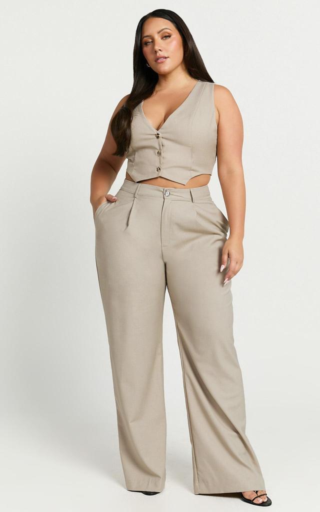 Izara Trousers - Mid Rise Relaxed Straight Leg Tailored Trousers in Oatmeal Product Image