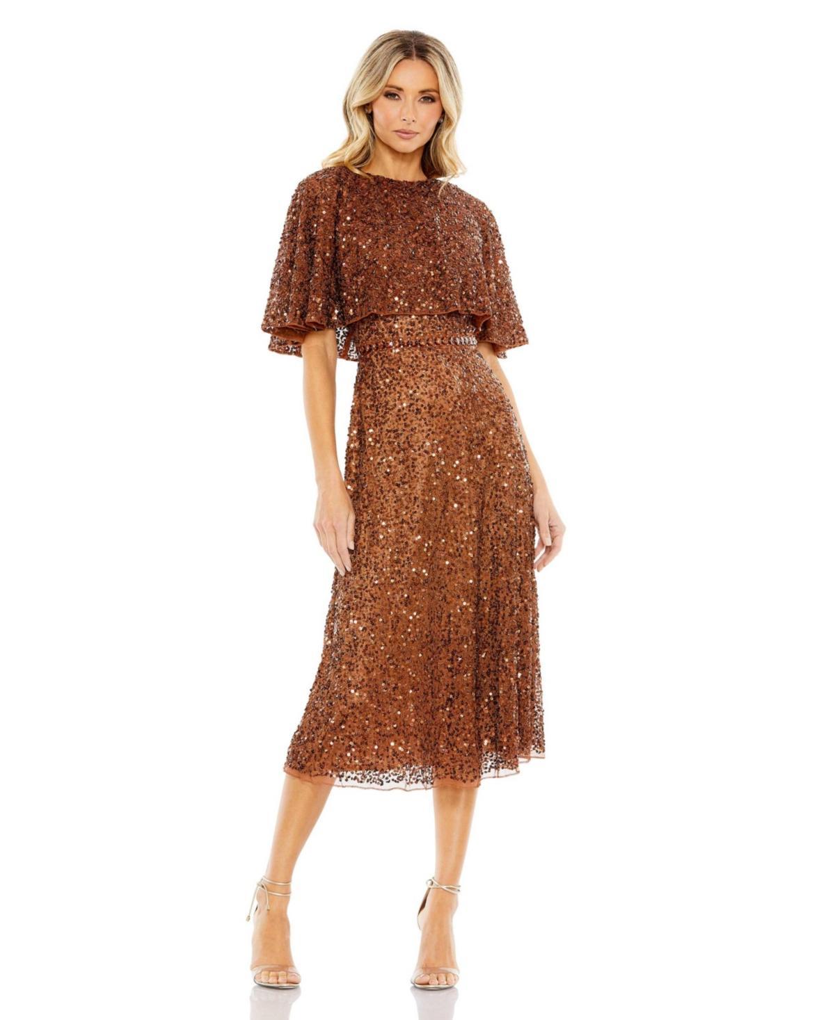 Mac Duggal Sequin Cape Sleeve Cocktail Dress Product Image