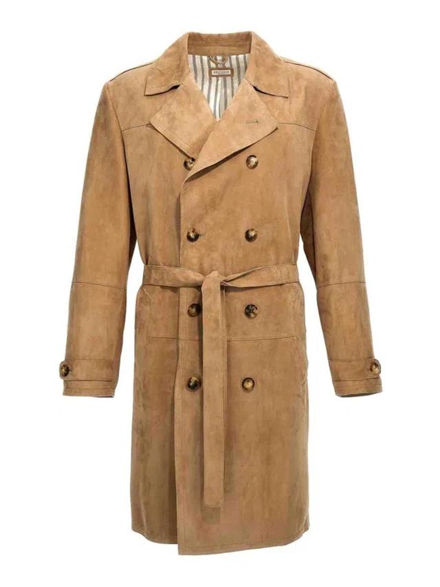 Men Suede Trench Coat In Cream Product Image