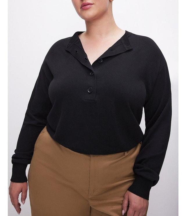 Good American Plus Size Knit Tissue V-Neck Long Sleeve Henley Sweater Product Image