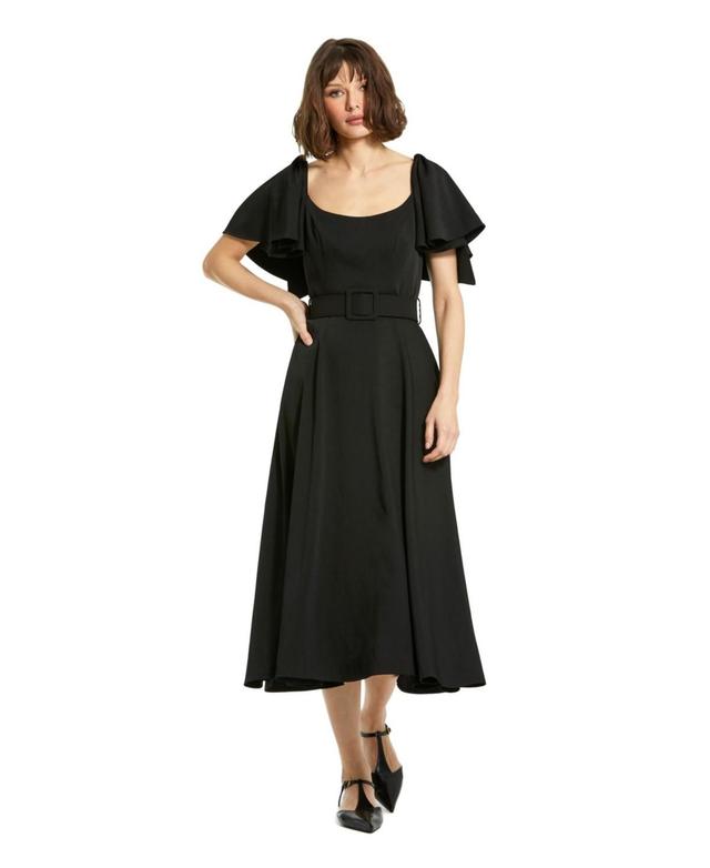 Womens Crepe Ruffled-Sleeve Midi-Dress Product Image