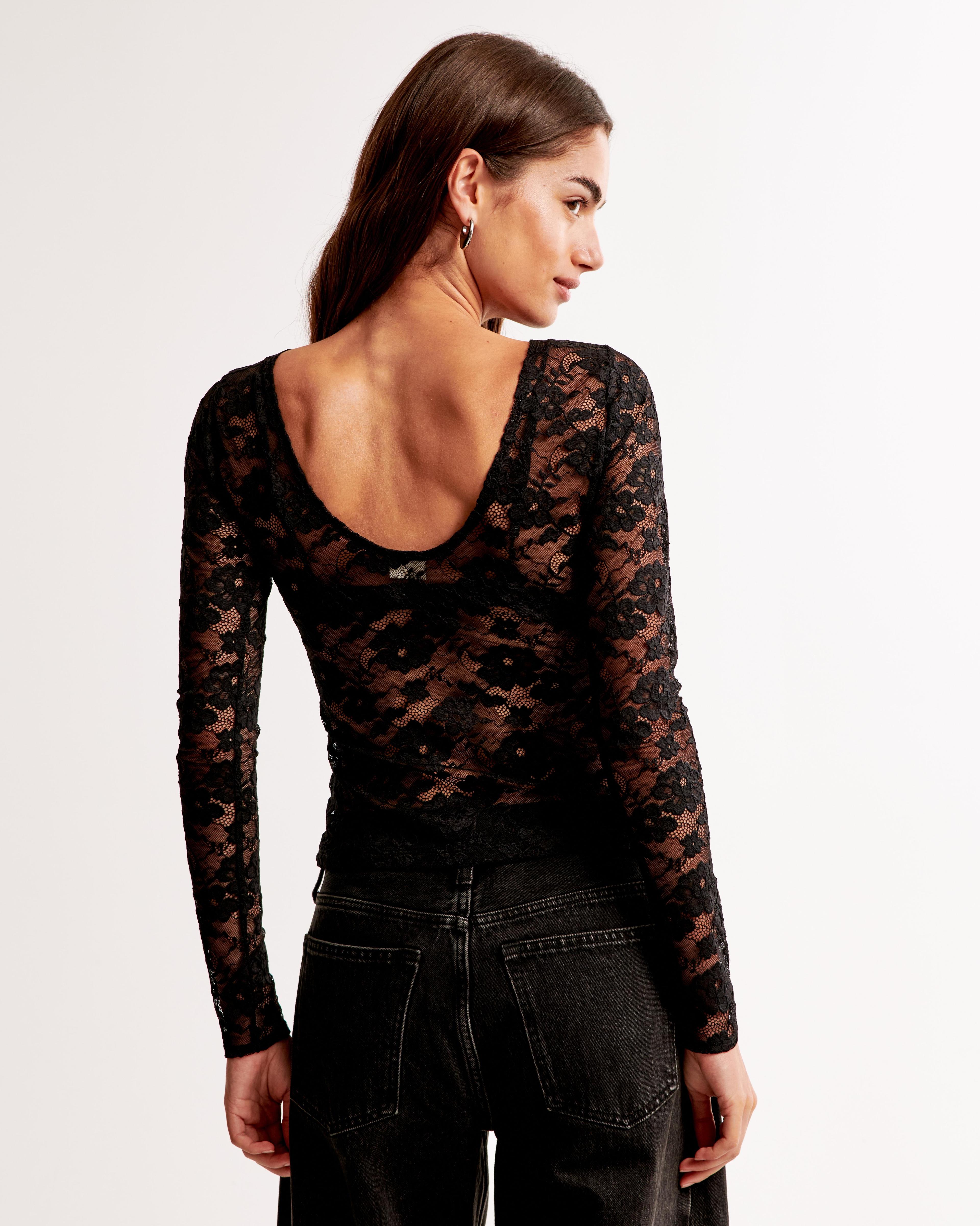 Long-Sleeve Lace Slash Top Product Image