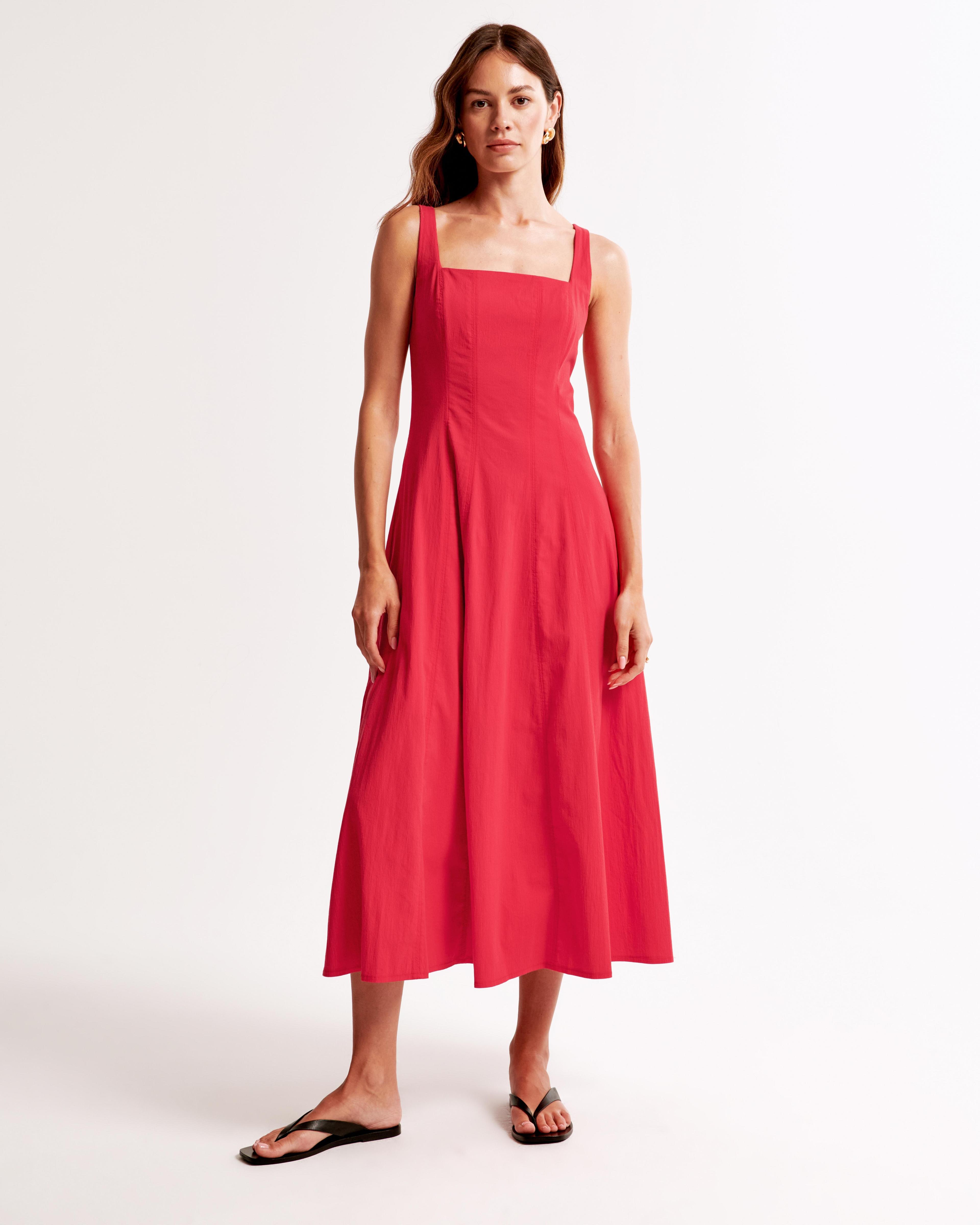 The A&F Mila Fit & Flare Stretch Midi Dress Product Image