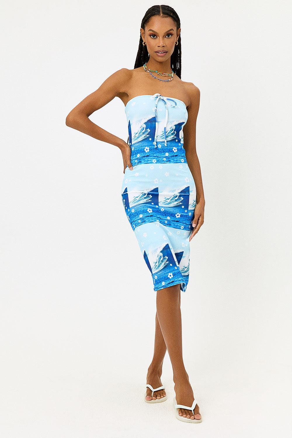 Hope Terry Strapless Dress - Blue Tides Product Image