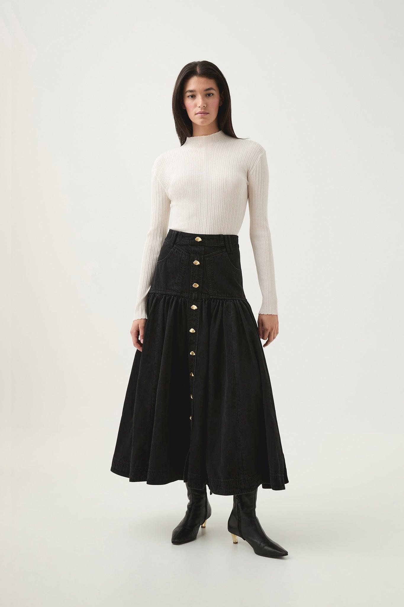 Maya Belmond Denim Midi Skirt Product Image