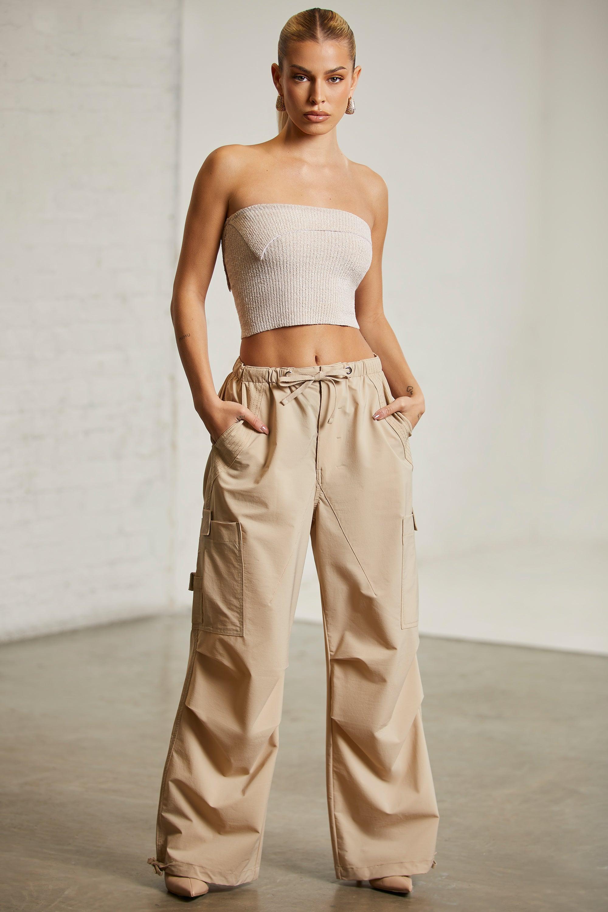 Wide Leg Cargo Trousers in Beige Product Image