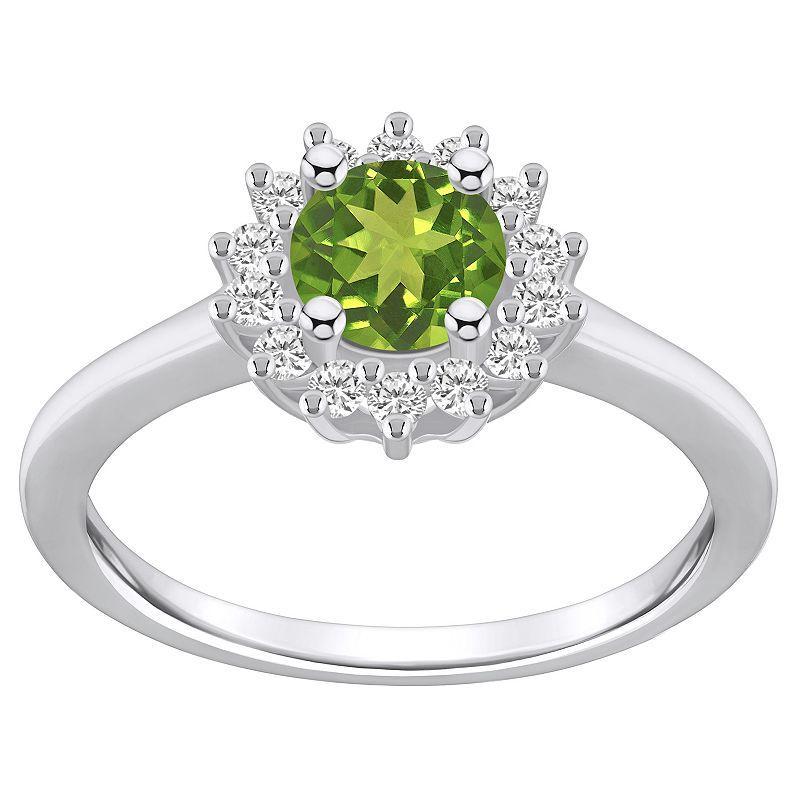 Alyson Layne 14k White Gold Peridot & 1/4 Carat T.W. Diamond Halo Ring, Womens Green Product Image