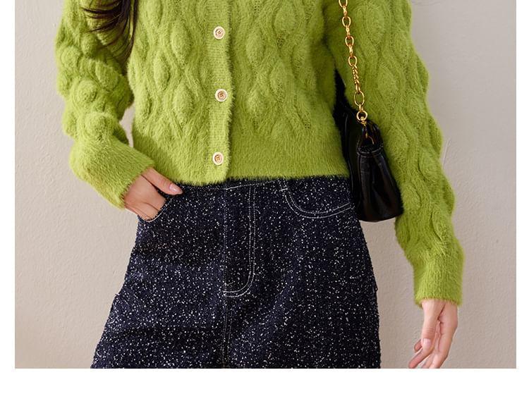 Round Neck Plain Cropped Cardigan Product Image