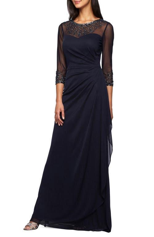 Alex Evenings Long Beaded Illusion Sweetheart Neck 34 Sleeve Ruched Dress Product Image