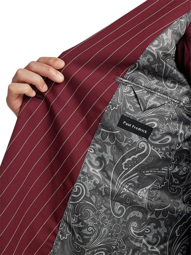 Wool Stretch Stripe Double Breasted Peak Lapel Suit - Burgundy Product Image