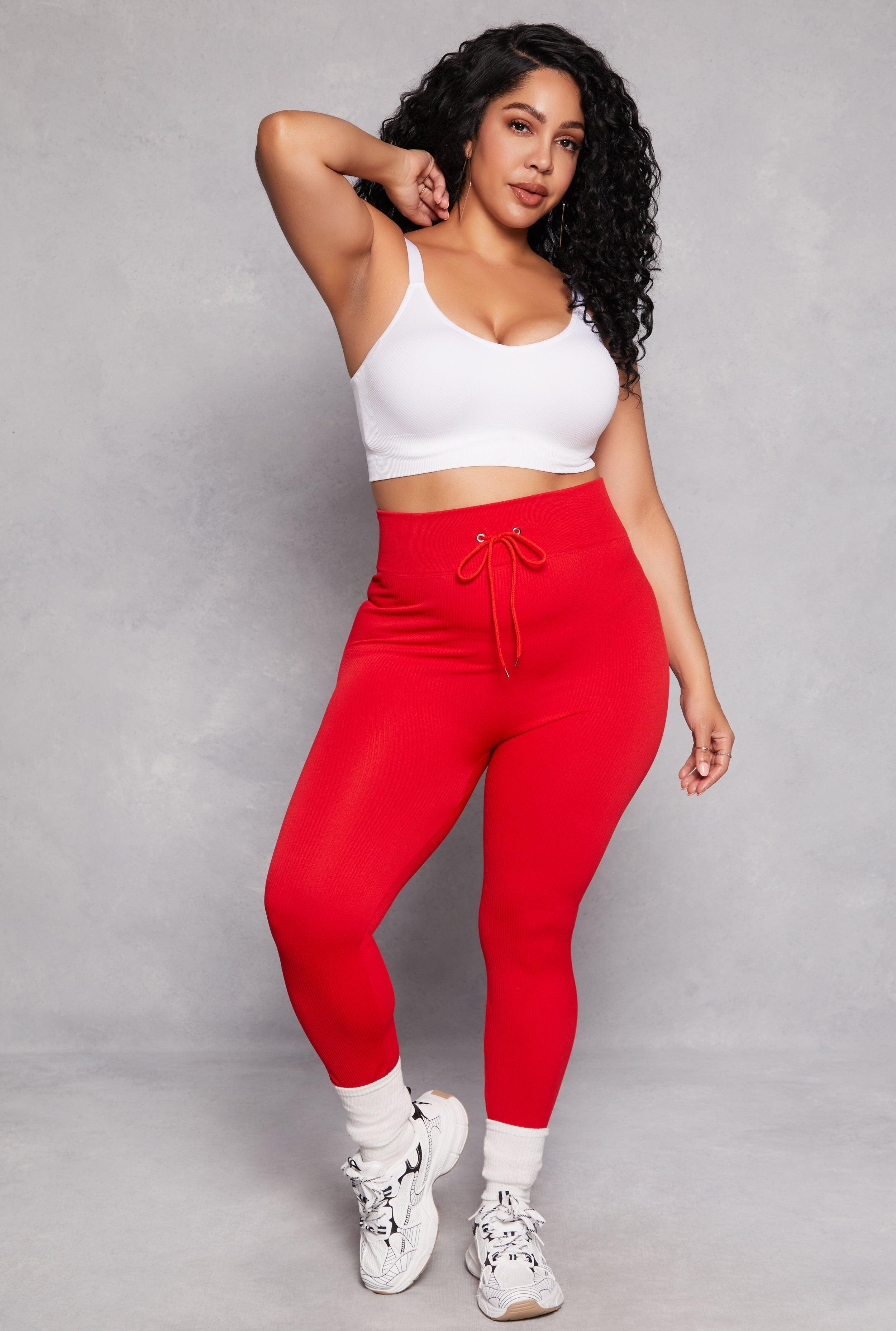 Womens Plus Size Drawstring Detail High Waist Leggings Product Image