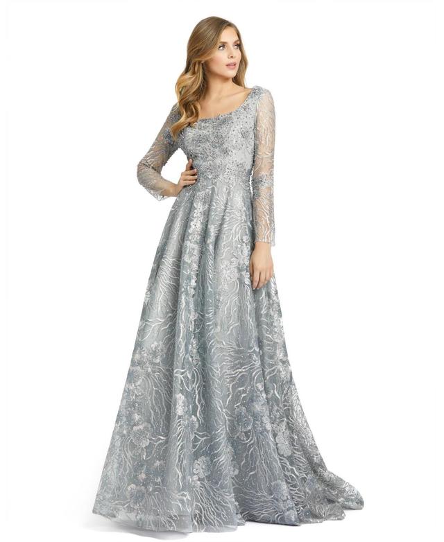 Mac Duggal Metallic Illusion Long Sleeve A-Line Gown Product Image